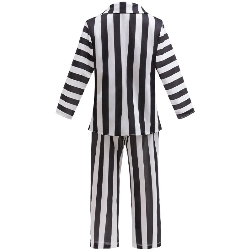 2024 Nuovo Halloween Abbigliamento per bambini Underworld Master Striped Cosplay Ragazzi Set Performance Dress Classico set a due pezzi a righe