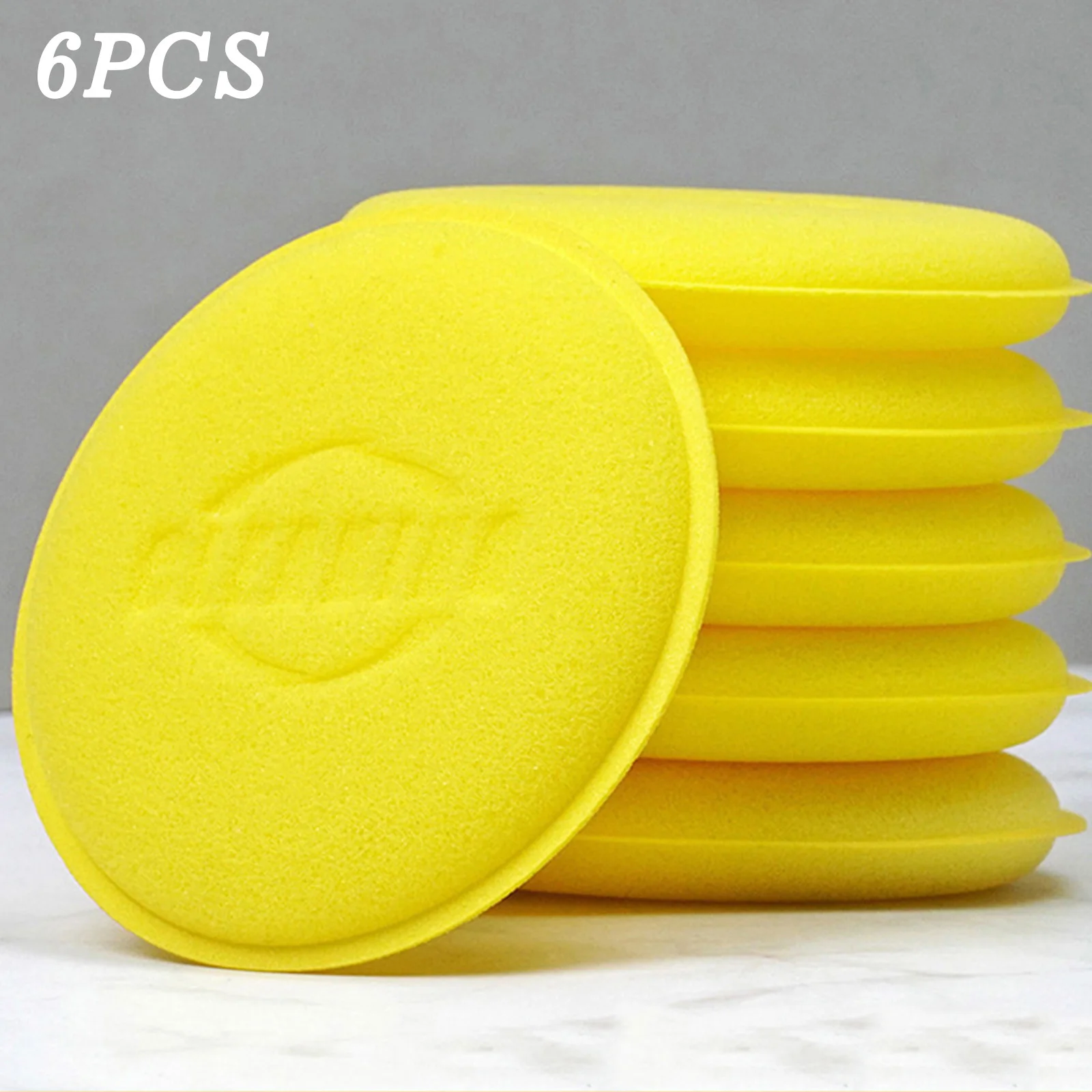 6Pcs Car Waxing Polish Wax Foam Sponge Applicator Pads Round Yellow Cleaning Sponge Clean Washer Washing Tool Car  Cleaning