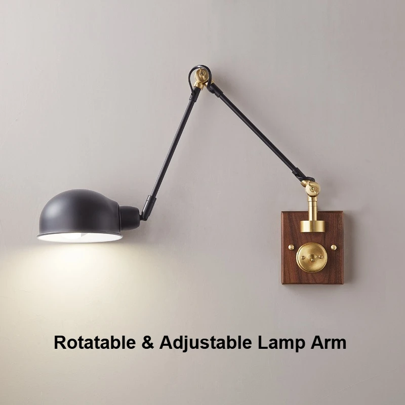 Nordic Wooden LED Wall Light Fixtures Adjustable Swing Arm Wall Lamps Reading Bedside Loft Style Retro Lights Extendable Fexible