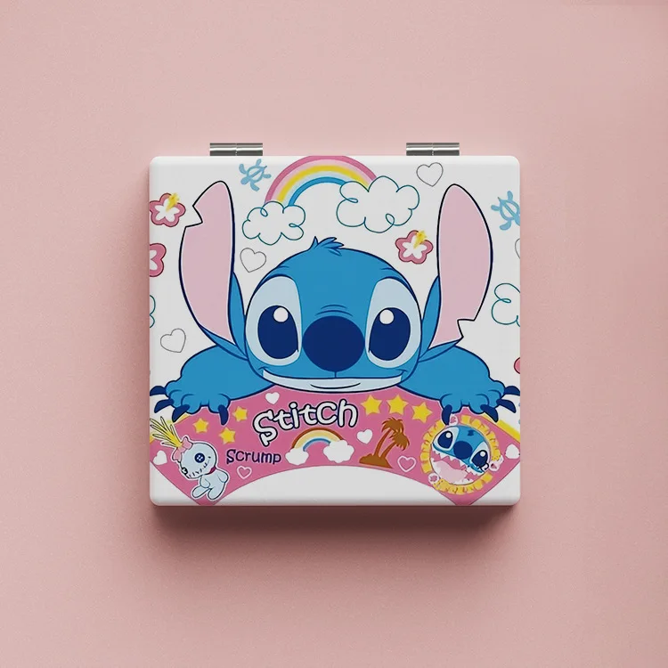 Kawaii Disney Lilo&Stitch Cute Print Mirror Girl Cartoon Stitch Makeup Mirror Portable Foldable Mirror Holiday Gift