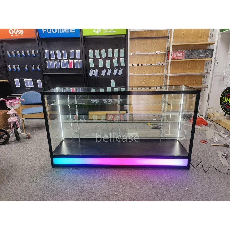 Imagem -05 - Vitrine de Vidro Completo com Luz Led Loja de Fumaça Popular Cases de Exibição de Lojas Bloqueáveis Personalizados