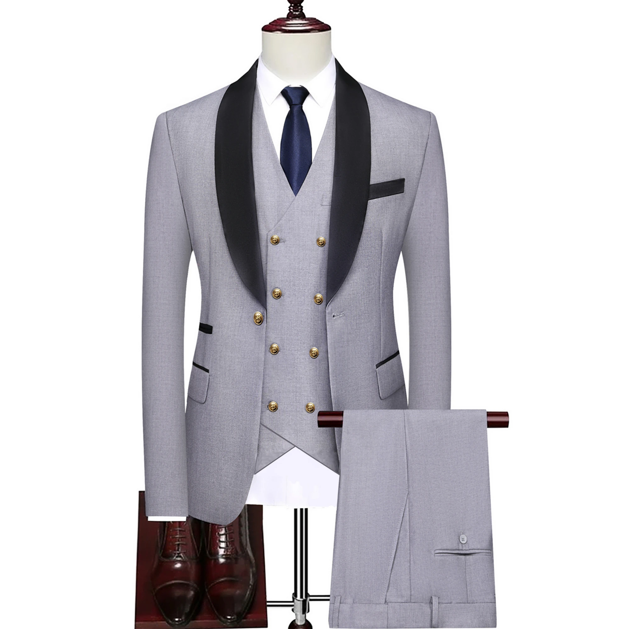 Men Wedding Business Slim Fit Jacket Dress Blazers Vest Coat Pants Trousers Male Suits 3 Piece Set Double Breasted Waistcoat