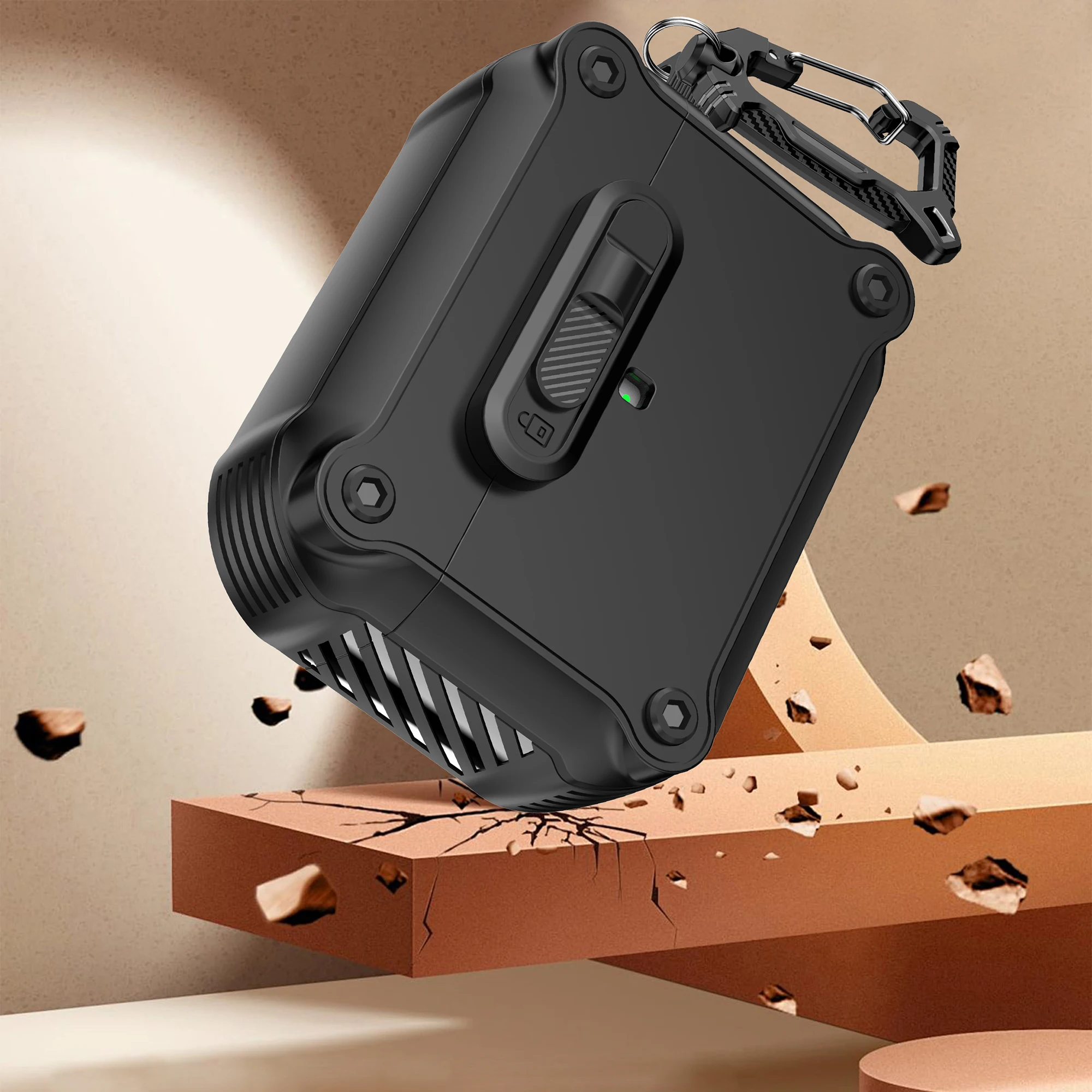 Pour AirPods Pro 2 Étui TPU + PC Housse pour écouteurs avec mousqueton à verrouillage avant - Noir