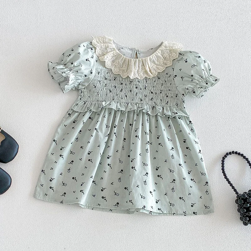 2026 New Summer Children Clothes Sister Clothing Kids Princess Dresses Short Sleeved Cotton Printed 1-4Yrs Baby Girl Party Dress