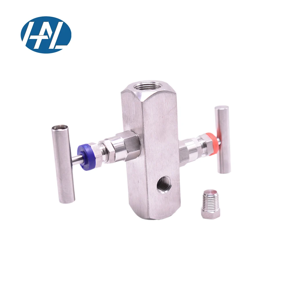 Female and Female 2-Valve Manual Control Manifold for General Application for Gas Water Oil Media Featuring Needle Valves