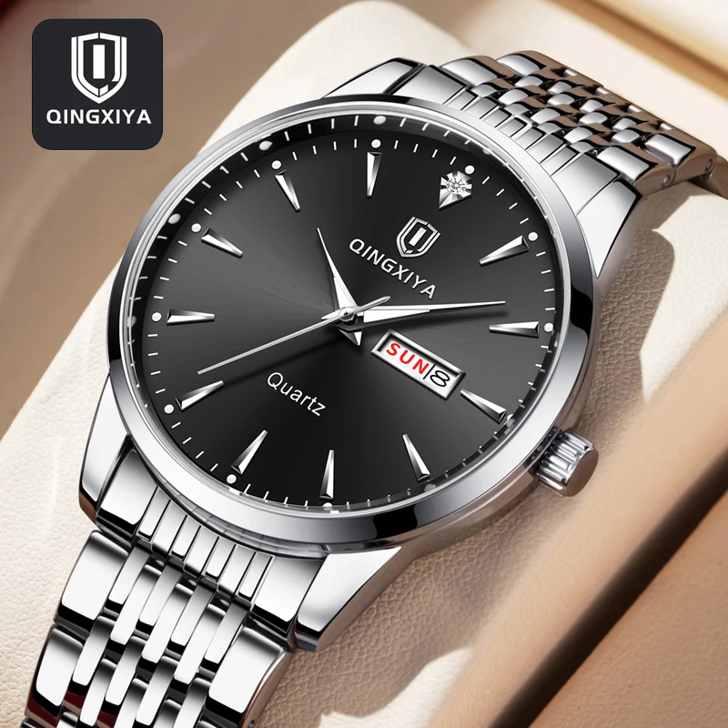 

QINGXIYA Mens Watches Top Brand Luxury Week Date Quartz Watch Men Stainless Steel Waterproof Luminous Watch Relogio Masculino