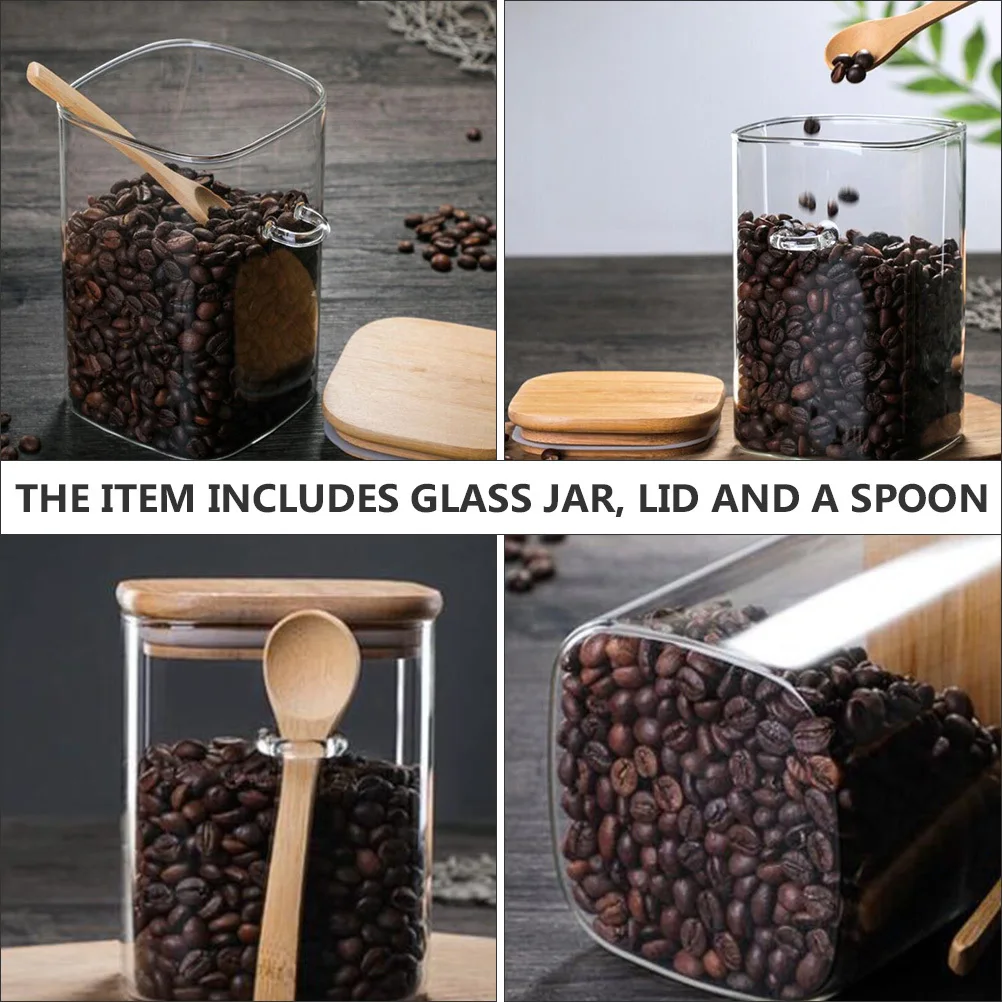 

800Ml Square Glass Jar with Spoon Tight Lid Smooth Neck for Spice Storage Kitchen Organization Decorative Projects