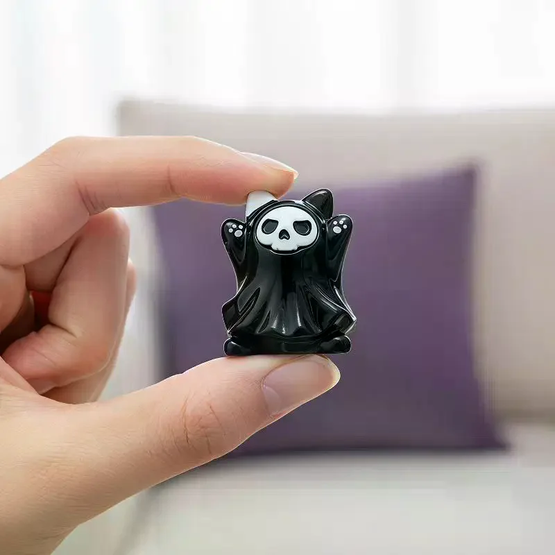Black Halloween Skeleton Ghost Cat Mini Resin Miniatures: 3Pcs Decoration Micro Landscape DIY Crafts Home Ornaments