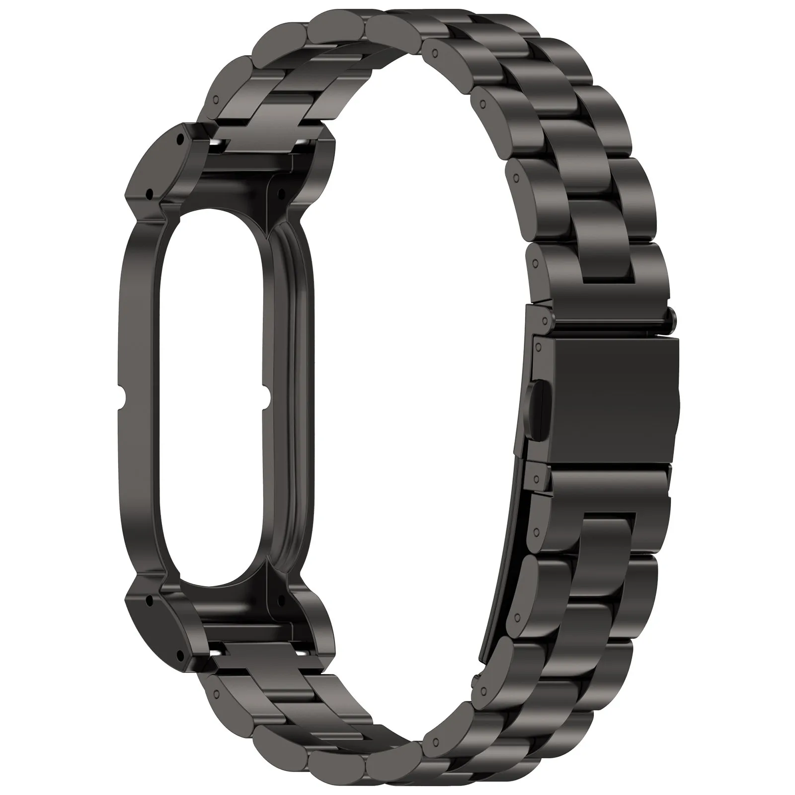For Google Fitbit Air Stainless Steel Band Three Bead Metal Chain Link Watch Strap - Black