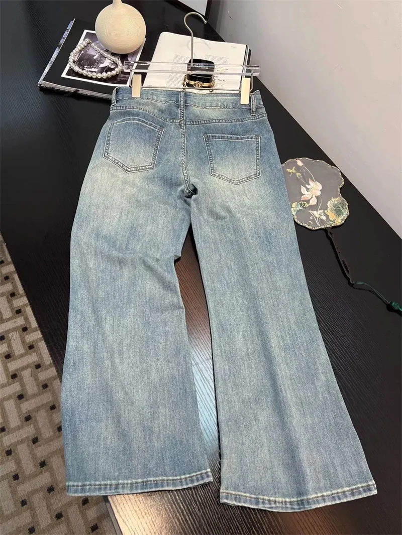 Casual Age Reducing Embroidered Wide Leg Jeans for Women 2025 Summer New Style High Waist, Slim and Versatile Straight Pants