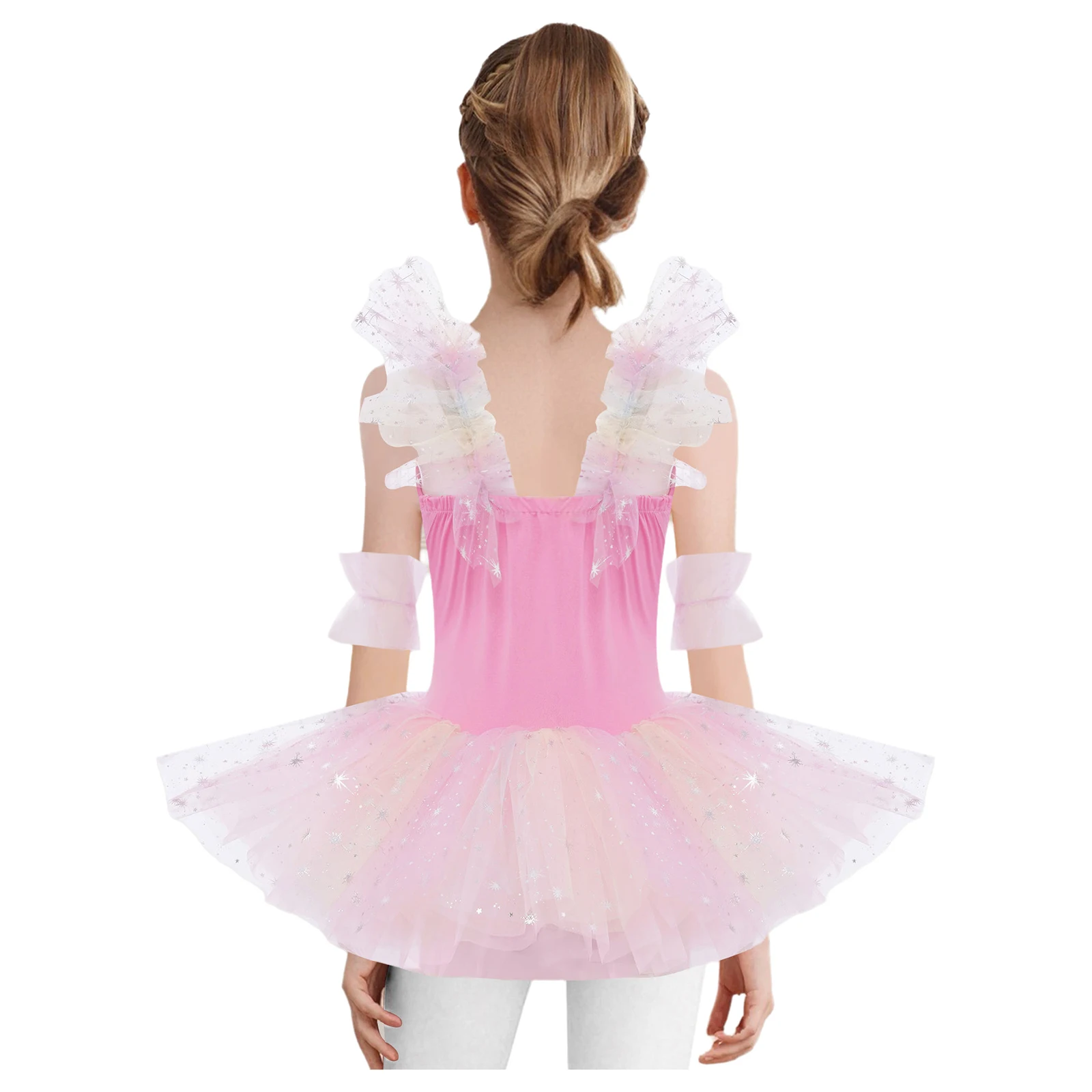 الفتيات الترتر الباليه توتو فستان تكدرت الأكمام قابل للتعديل الكتف الأشرطة تول فستان وأغطية الرأس الأصفاد فستان راقصة الباليه يوتار