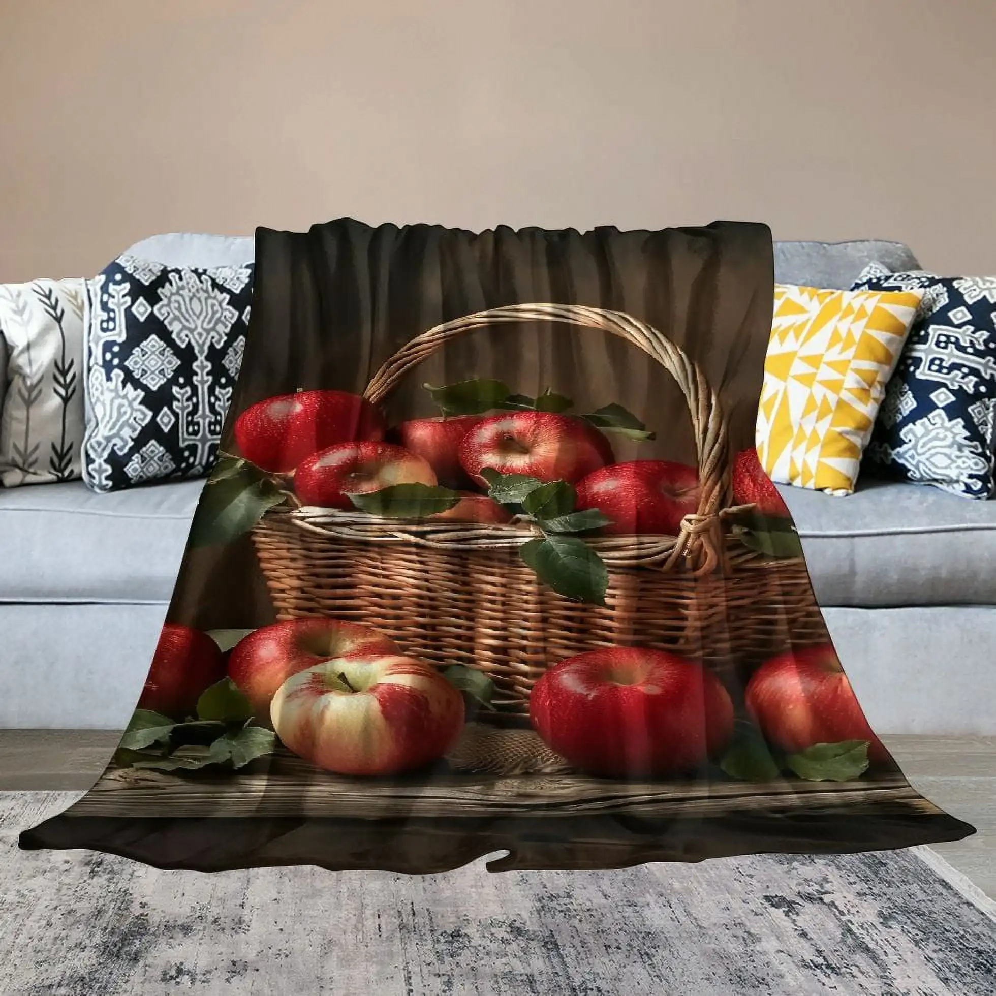 Customize Pratyus Apples Print Flannel Throw Blanket Super Soft for All Seasons, Hand/Machine Wash, Lightweight Plush Blanket 40