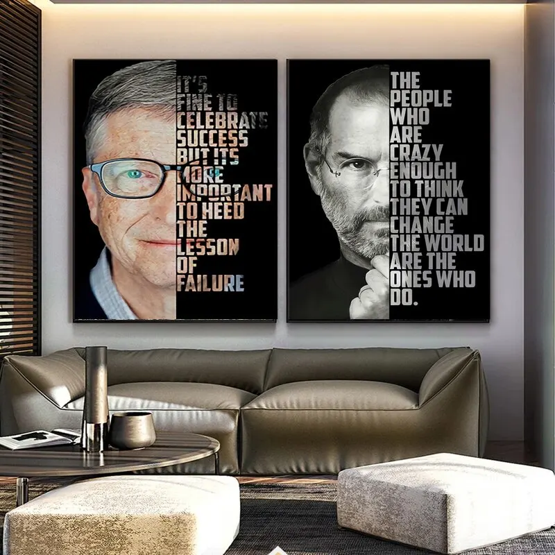 Steve Jobs  Bill Gates Motivational Quote Poster  Modern Canvas Art Famous Figure Portrait Painting Inspirational Wall Decor