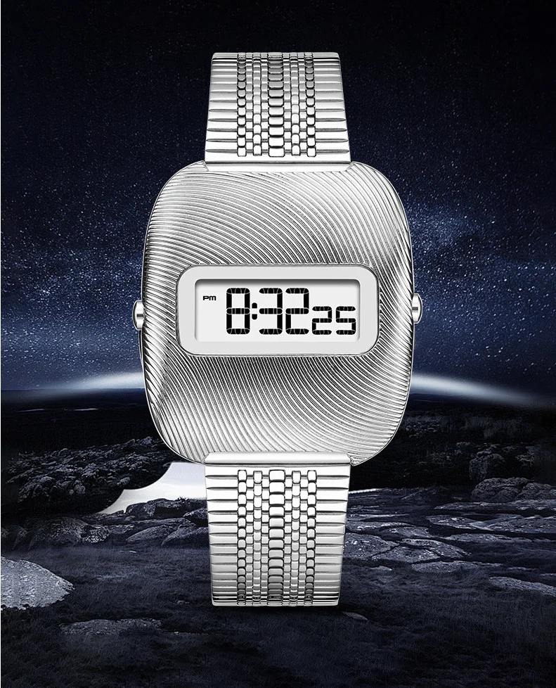 

Умные цифровые часы-календарь в стиле ретро с квадратным циферблатом, электронным механизмом и ремешком из нержавеющей стали 2026+