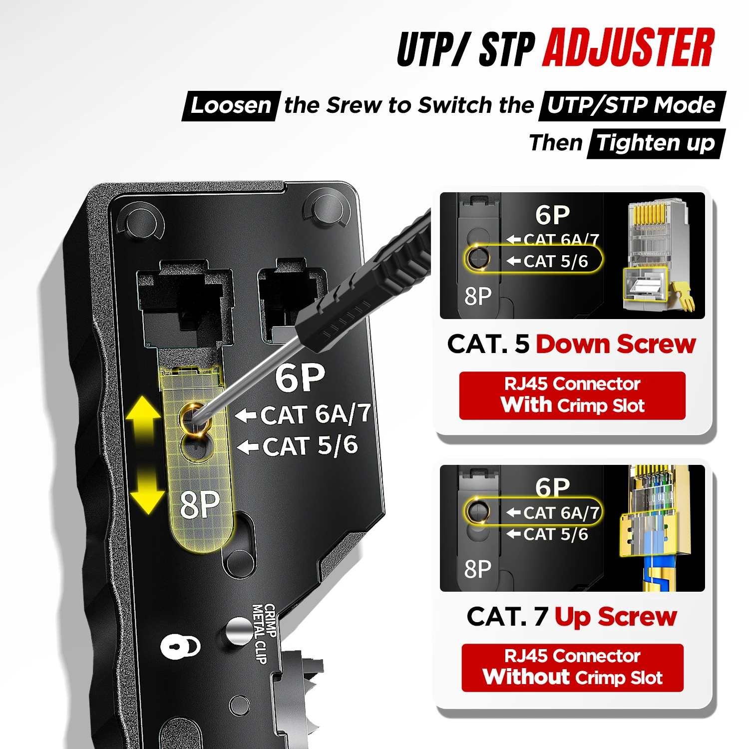 AMPCOM rj45 Crimpatrice CAT7 Strumento di crimpatura per passaggio attraverso RJ11 RJ 45 Connettore CAT6 CAT5E Spine modulari con taglierina spelafili