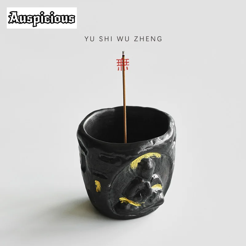 

100ml Handcrafted Buddha Rough Pottery Incense Burner Creative Grottoes Thread Incense Inserted Holder Aromatherapy Furnaces