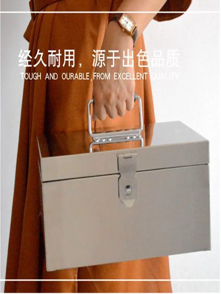 Stainless Steel Storage Box with Lock, Portable Metal Tool Box and Cash Box for Home, Office, Documents, Coins and Small Tools
