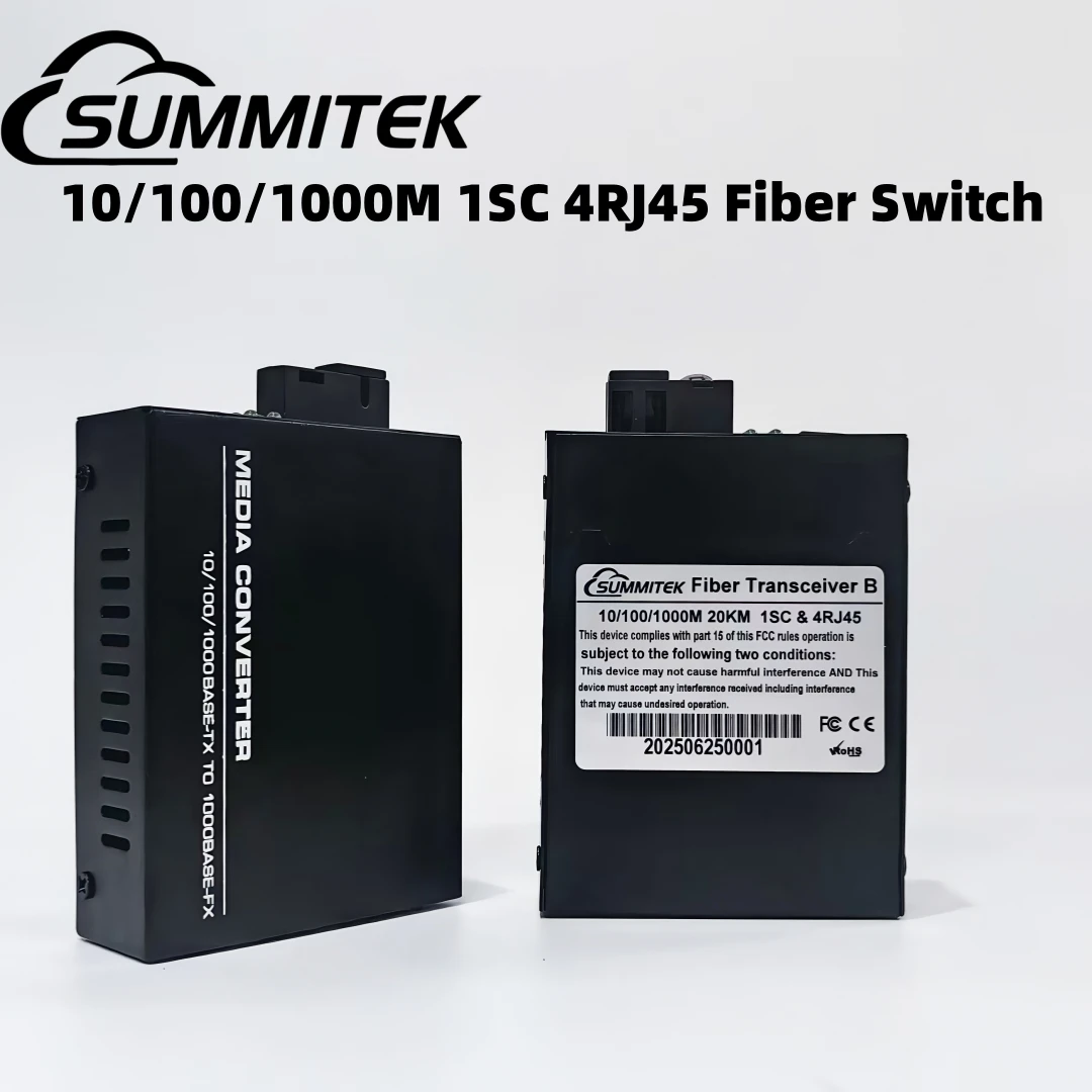 

SUMMITEK 1 ГБ SC Fiber 1X4 RJ45 A/B одномодовый одноволоконно-оптический медиаконвертер 10/100/1000 Мбит/с 1 пара