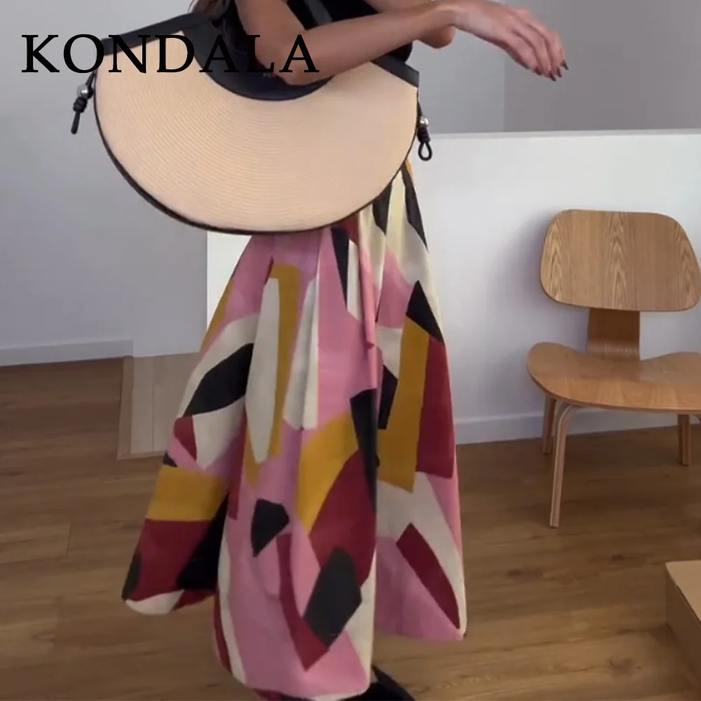 KONDALA 2025 printemps été décontracté femmes imprimer jupes mode élégant ample fermeture éclair Streetwear Chic dames jupes longues