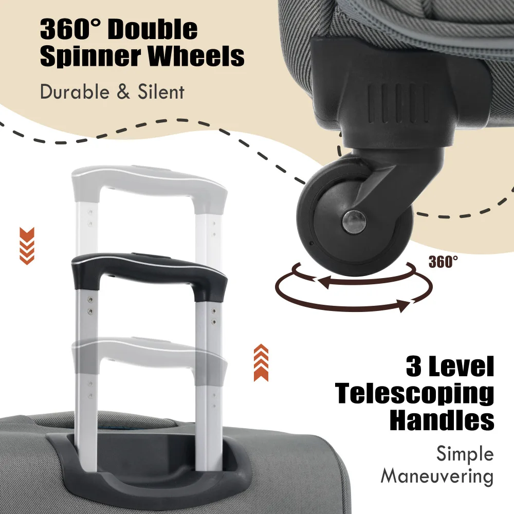 Valigia da viaggio morbida espandibile da 3 pezzi con borsone verticale Spinner Softshell Set da viaggio per bagagli leggeri