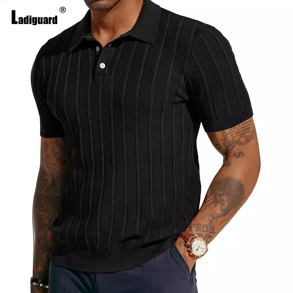 Men's Knitting Polo Shirts Solid Green Black Comfy Basic Shirt Men Short Sleeve Beach Top Pullovers Lepal Collar Knitwear New