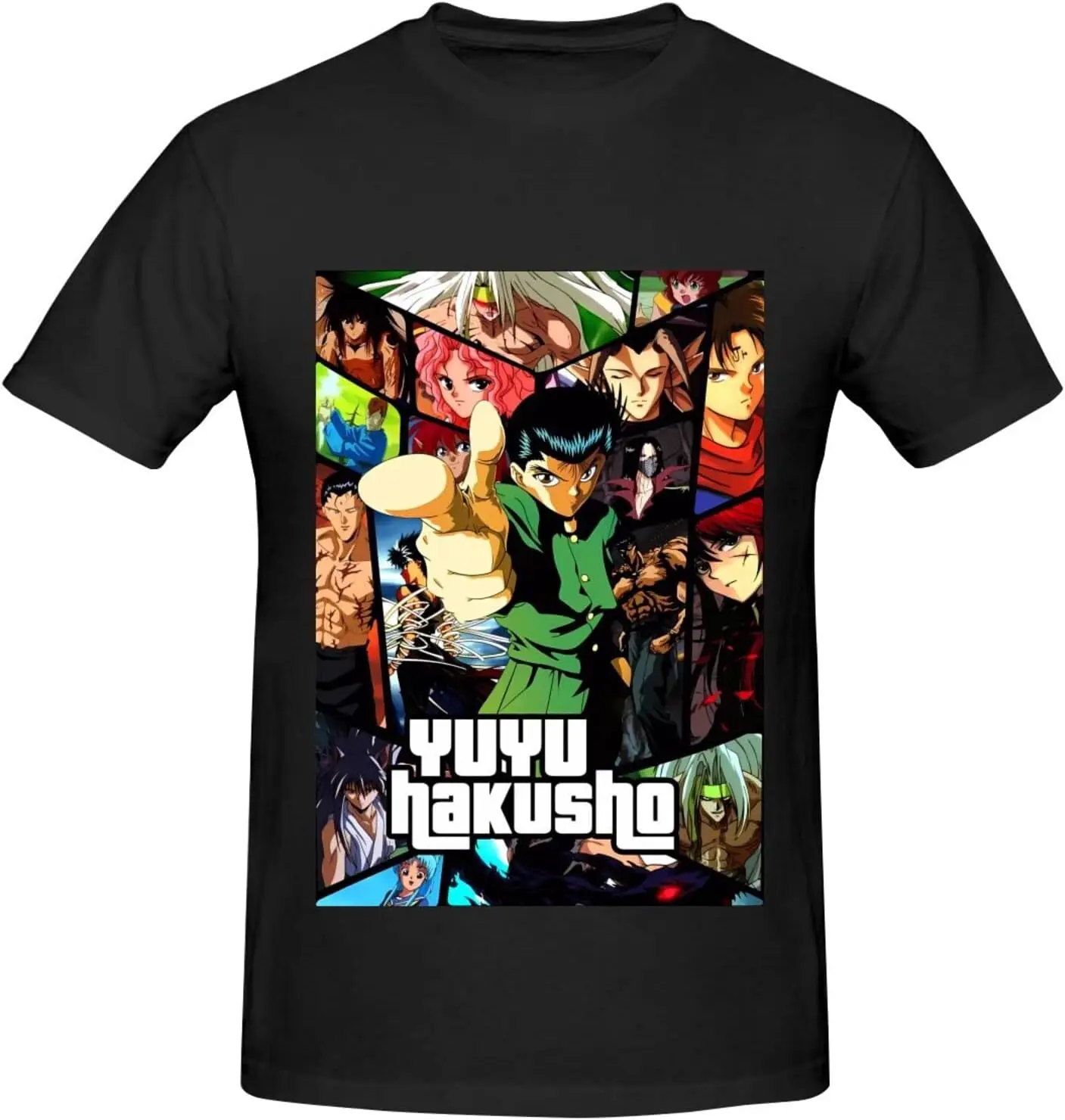 

Anime Yu Yu Hakusho Shirt for Men Fashion Casual Cotton Custom Short Sleeve Tshirt Cool Tees Top Black Large