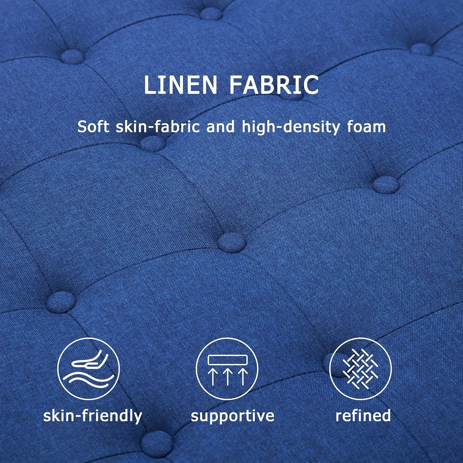 Grande Table Basse Carrée Tuftée avec Rangement, Banc Repose-Pieds Respiré pour Salon et Chambre à Coucher, Bleu