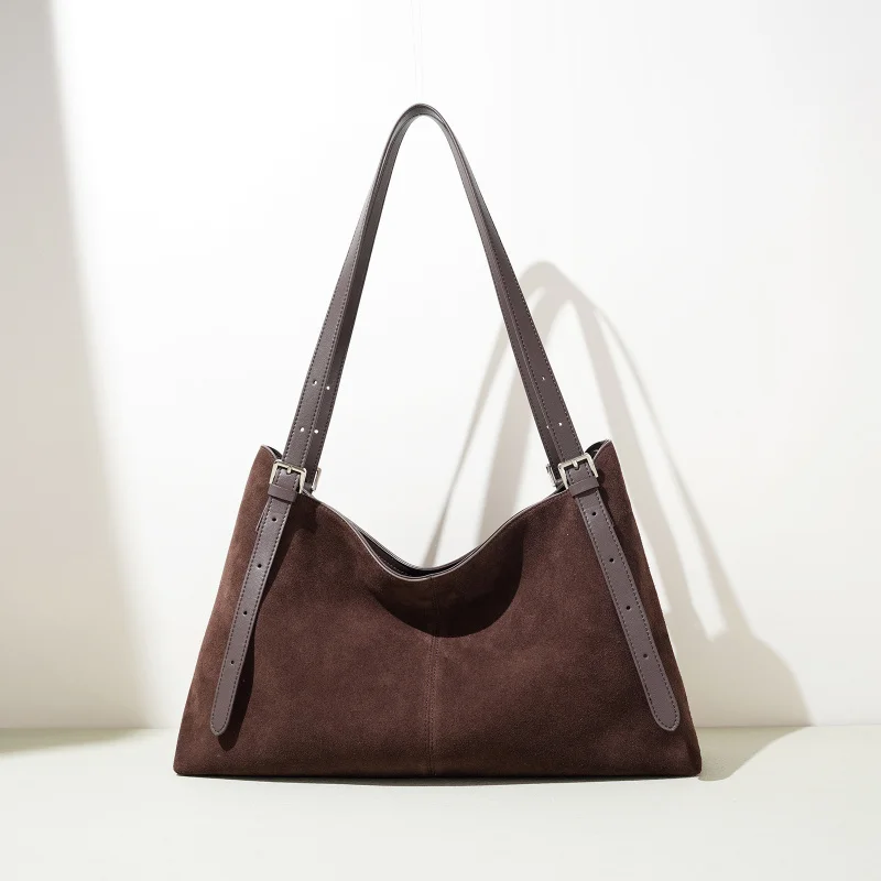 

Large Capacity Genuine Leather Women's Bag Niche Tote Bag Korean Style Simple Shoulder Bag Underarm Bag Matte Cowhide