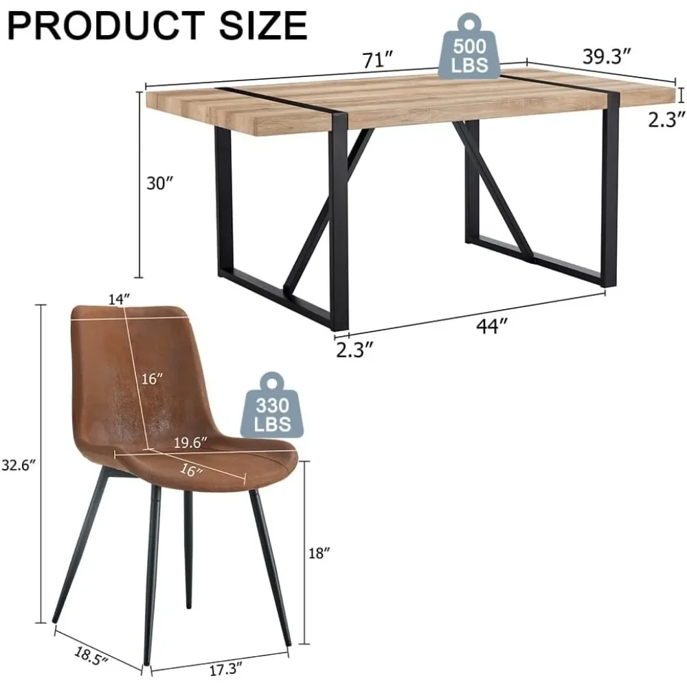 Dining Table Set for 6, 71'' Modern Rectangle Wood Dinings Table, 6 Fabric Dinings Chairs, 7 PCS Dining Room Sets