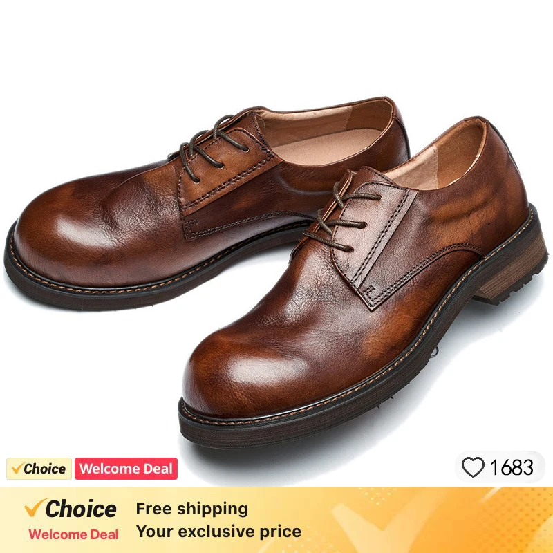 Vintage Men\'s Genuine Leather Brogues Dress Shoes Luxury Brand Handmade Fashion British Style Autumn Wedding Social Shoes Man