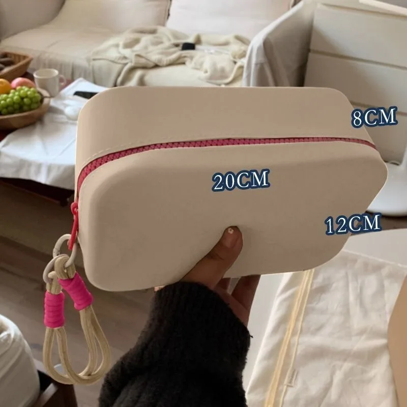 Silicone Makeup Bag Dopamine Color Block Portable Travel Organizer Large Capacity Waterproof Phone Pouch Carry Cosmetic Storage