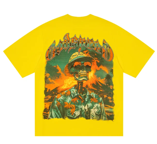 Men's retro skeleton pure cotton short sleeved T-shirt Harajuku loose black washed casual summer top