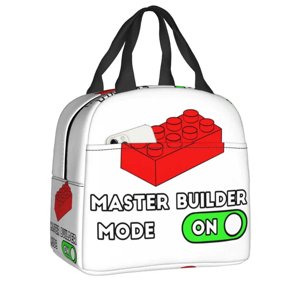 Custom Brick Builder Blocks Master Builder Insulated Lunch Tote Bag for Women Resuable Cooler Thermal Food Lunch Box Children