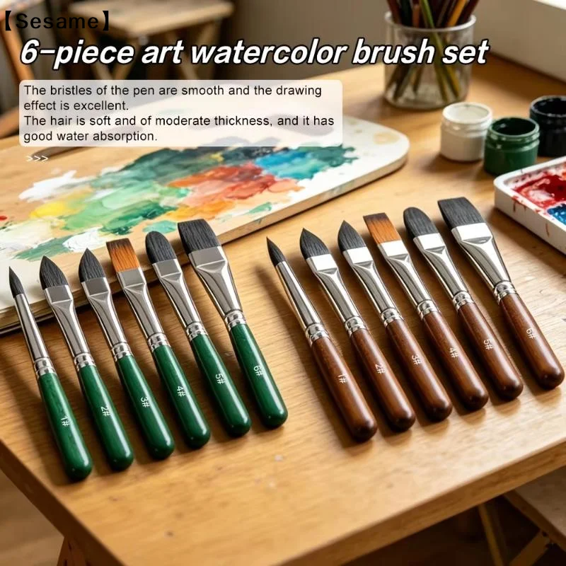 6 Pcs/Set Mini Gouache And Watercolor Brush Round-toe Design For Detail Blend Calligraphy Manga Travel Friendly Art Tool