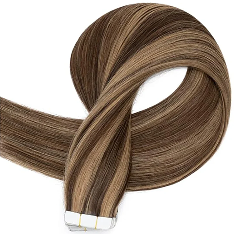 Cinta en extensiones de cabello humano, cinta en cabello humano Real, 20 gramos, 20 piezas, pegamento en extensiones de cabello, Color #4P27 para mujer