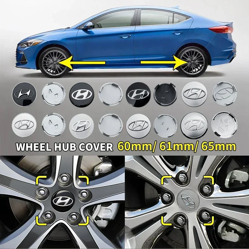 4Pcs 60mm 61mm 65mm Car Wheel Center Hub Cap Caps Emblem logo For Hyundai Santa Sonata Solaris Azera Creta I30 Ix25 Tucson IX35