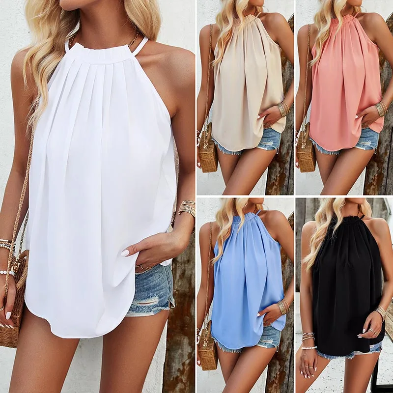 Casual Solid Color Sleeveless Top for Woman Fashion Casual Loose Women Blouse 2024 Summer New цена и фото