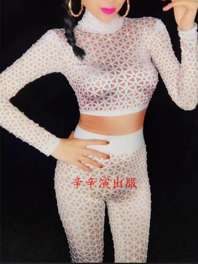 High Quality Hot Diamond Elastic White Checkered Jumpsuit 2024 New Fashionable Custom Women'S Clothing