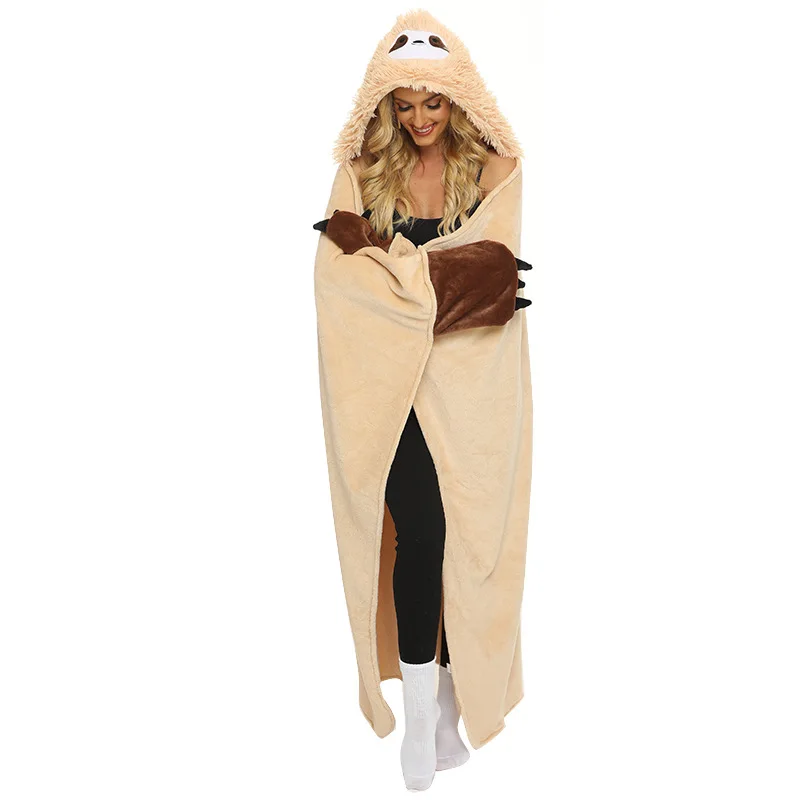 New Style Animal Sloth Cloak Cartoon Animal Blanket Cosplay Costume Hooded flannel blanket  Sloth