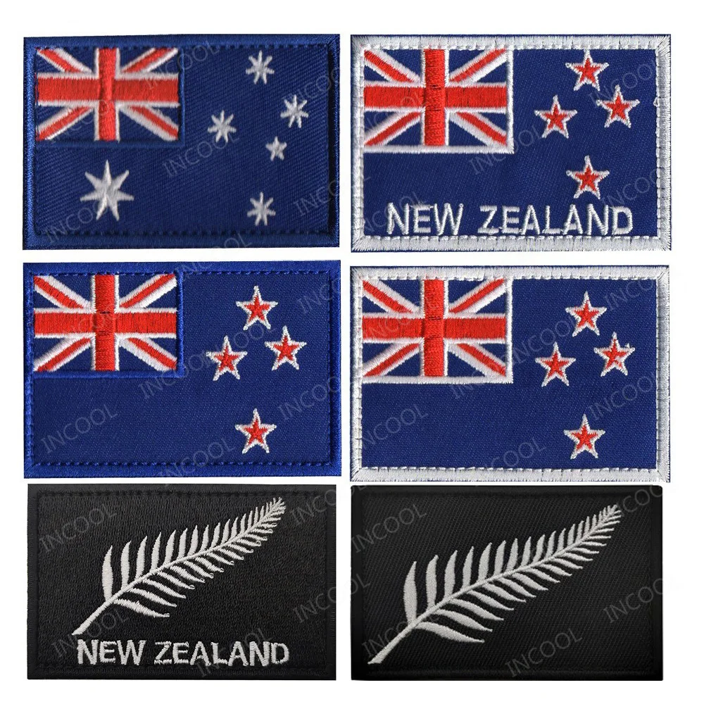 New Zealand Flag Reflective Patch Silver Fern Flag Kiwi Embroidery Patches PVC Rubber Appliqued Armband Decorative Badges