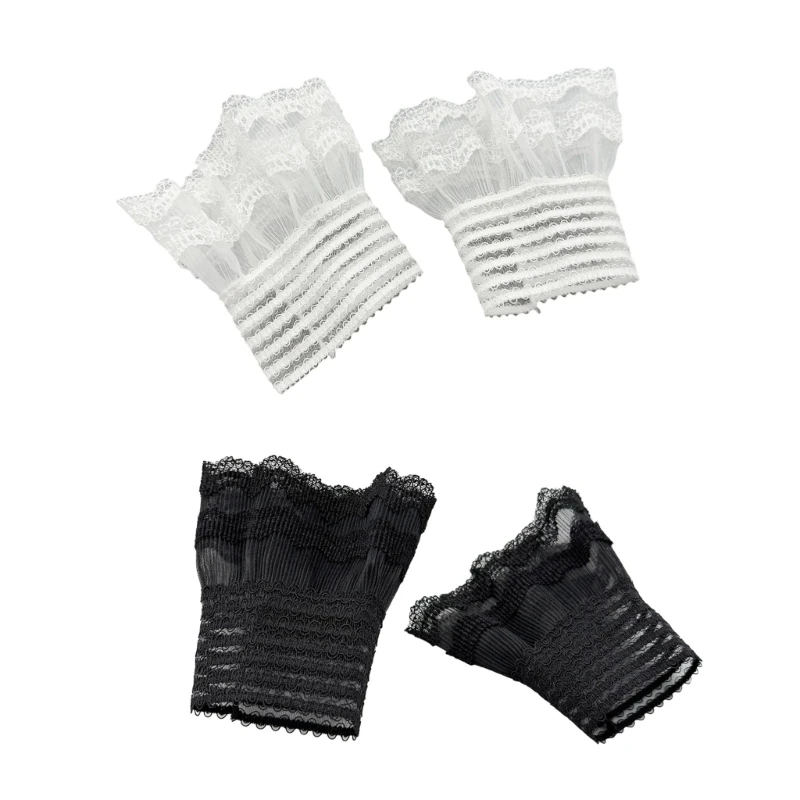 Womens Short Lace Gloves Fingerless for Driving Wedding Wrist Length Bridal Prom Gloves Detachable Cuffs