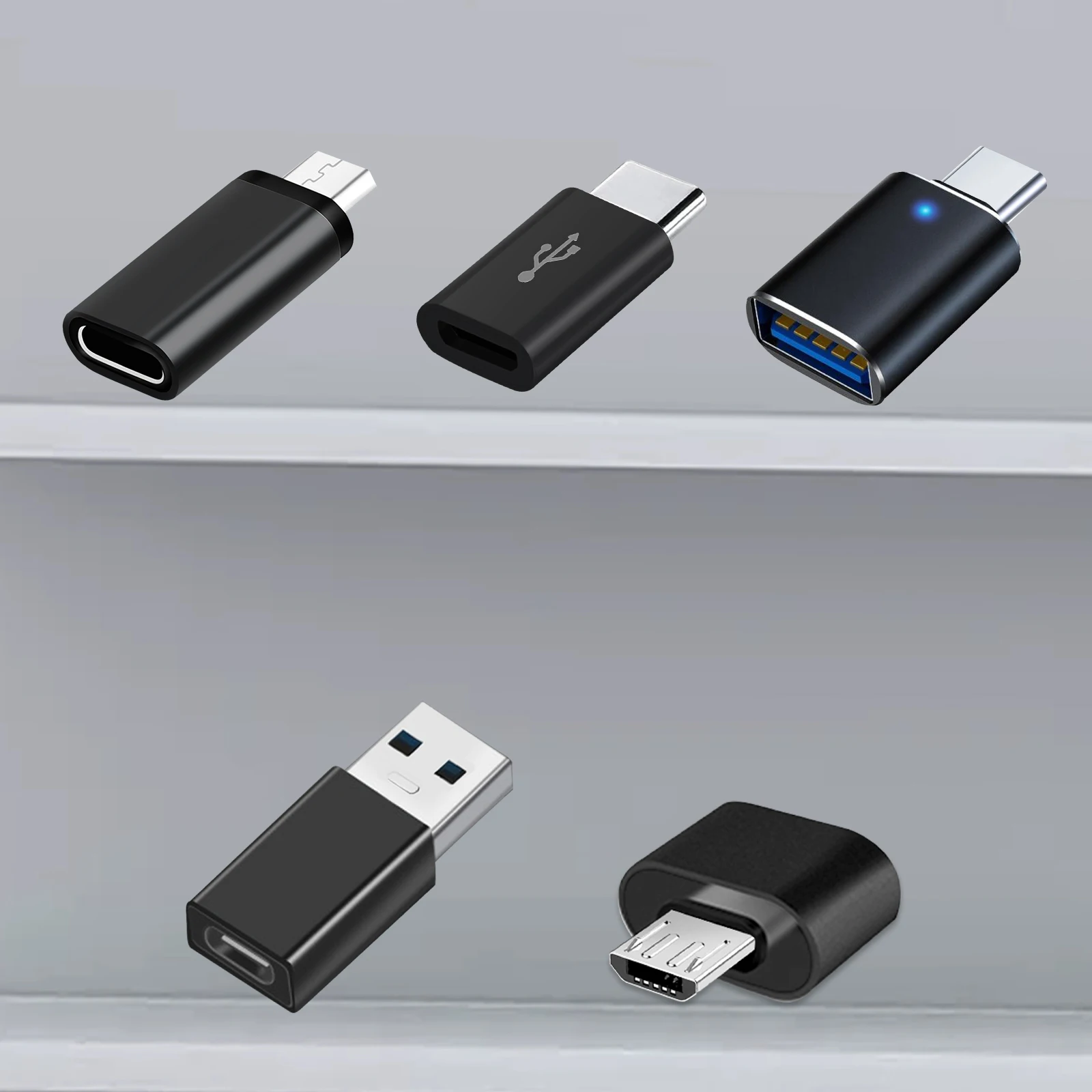 5pcs USB-C Adapters: USB 3.0 OTG, Micro USB to USB-C, For Smartphones, Laptops, PCs, and More