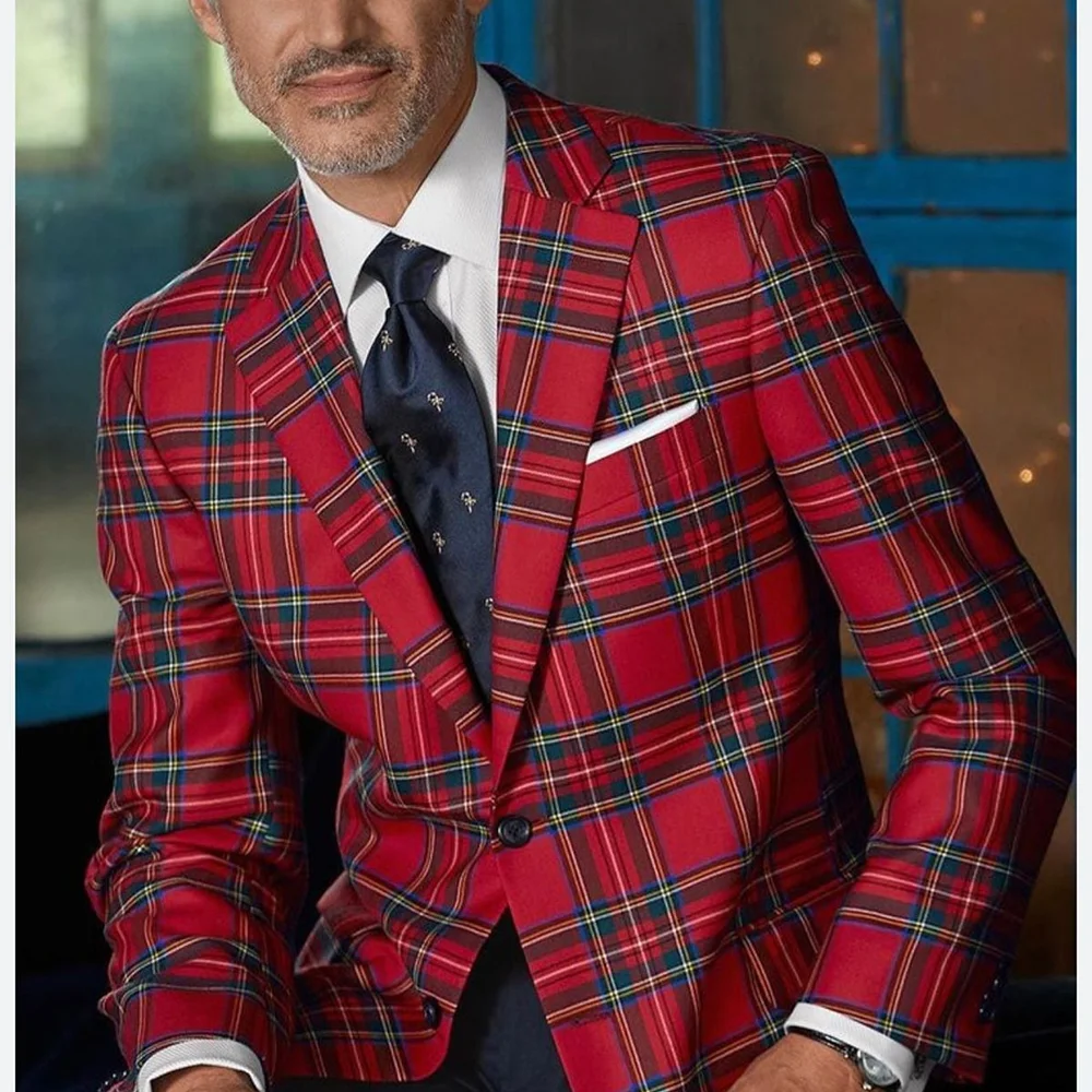 

High Quality Men Suit Jacket Fashion Plaid Notch Lapel Single Breasted Slim Fit Blazer Social Casual Party Prom Male Jacket