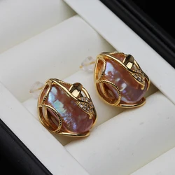 Bridal Natural Baroque Pearl Earrings For Woman,925 Silver Stud Earrings with Pearls Wife Mother Birthday Gift White Purple