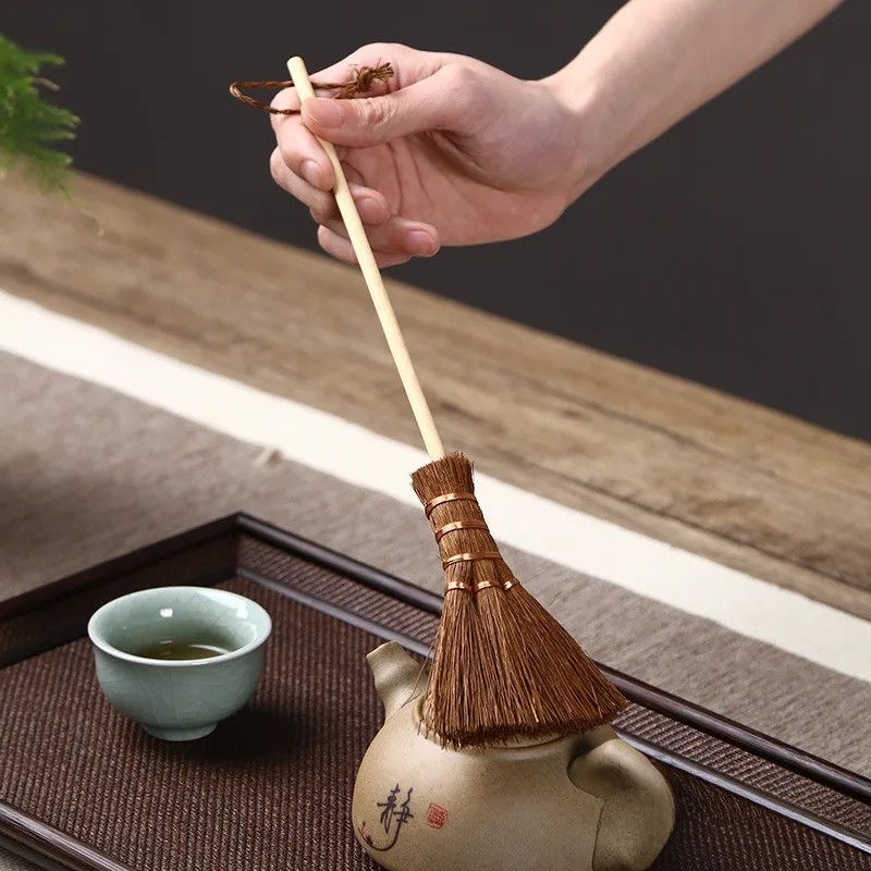 Tea Table Broom Brush Teacup Sweeper Manual Office Duster Palm Fiber Bowl Bottle Cup Dish Tool Strap Color Random