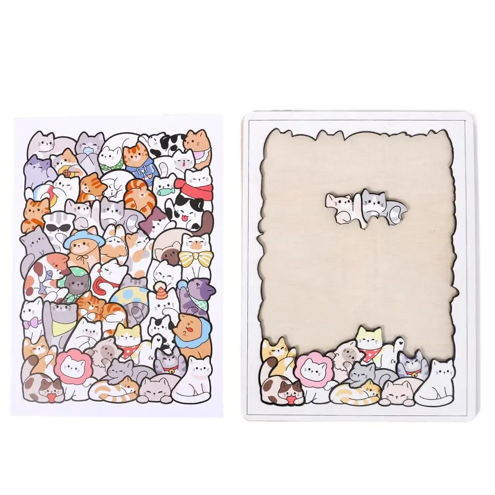 50 Stück Holz-Katzenpuzzles, Tier-Holzpuzzle, Stapelspielzeug, Lernpuzzle für Kinder, Jungen, Mädchen, Geschenke, Dekoration, Malerei – Detail 22