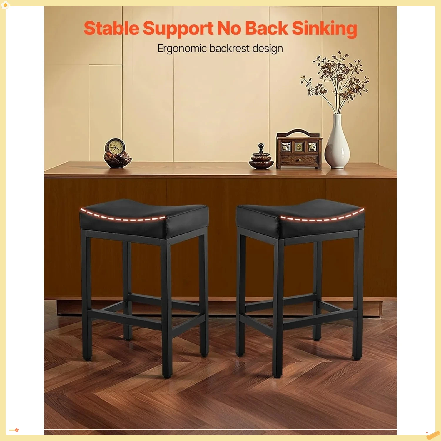 

Набор барных стульев из искусственной кожи 25 дюймов, 2 шт., табуреты с металлическими ножками и седлом, простая сборка