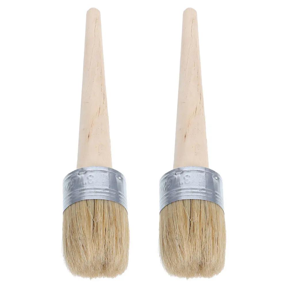 2Pcs Round Paint Brushes 50Mm Wax Brush Set for Furniture Wall DIY Decorative Painting Arts Crafts Comfortable Grip