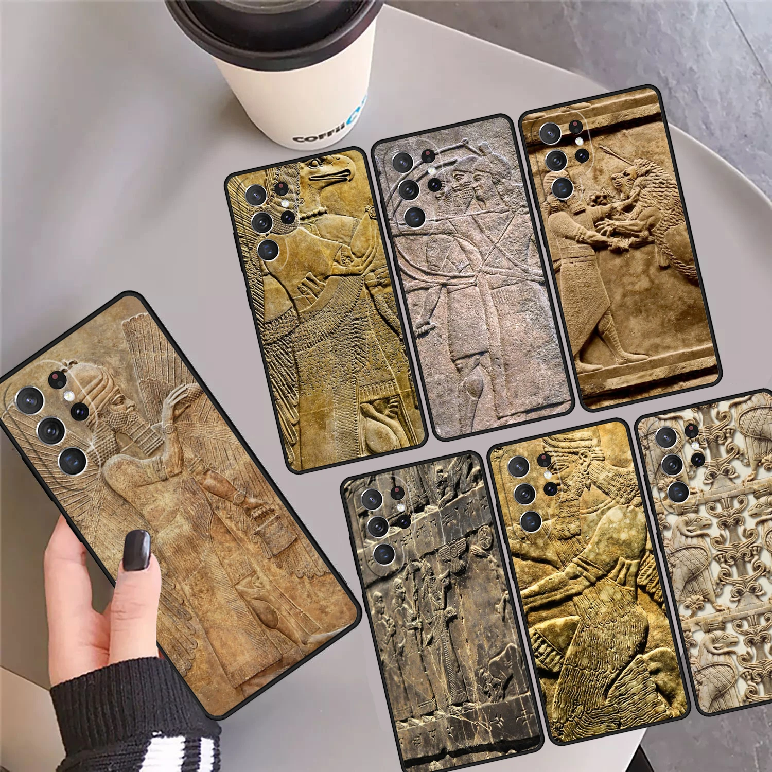 Carving Assyrian Mesopotamian Phone Case Cover For Samsung Galaxy S24 Ultra 23 S22 Plus S21 FE S20 S8 S9 S10 Note 10 Pro Note 20