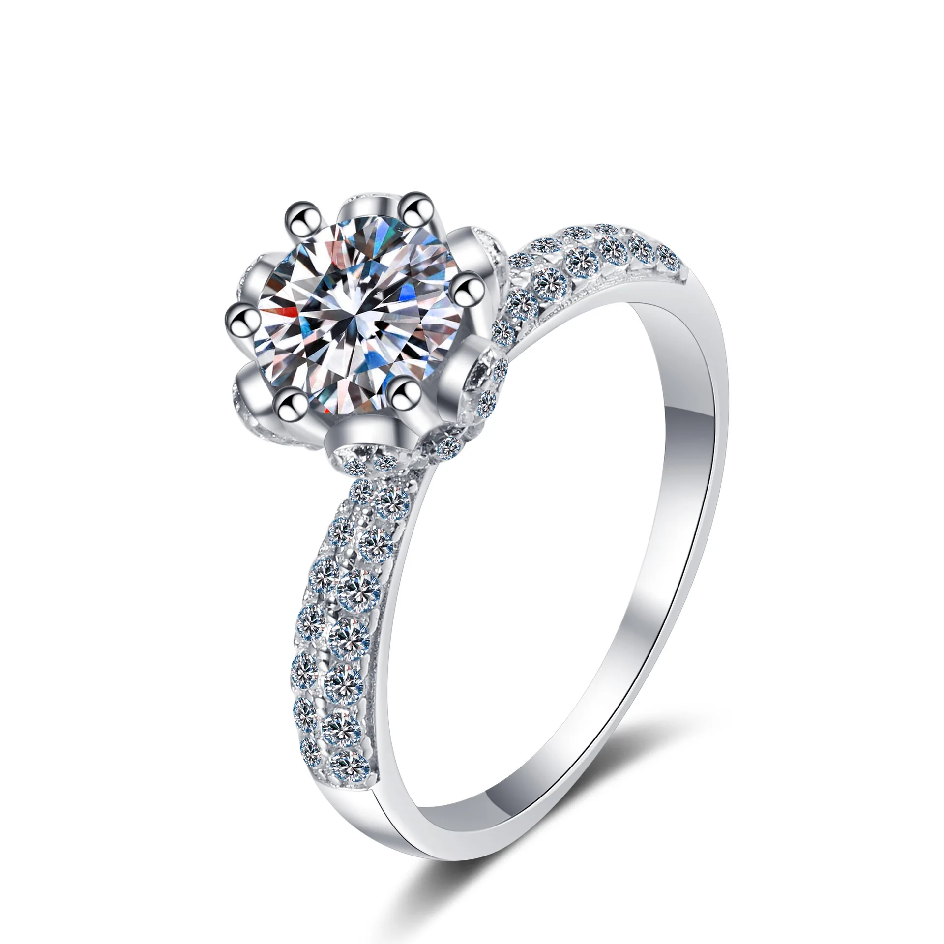 Ice Snow Six-Prong Half Row Diamond Ring 5ct Women Moissanite PT950 Platinum Luxury & Gorgeous, Shiny & Charismatic